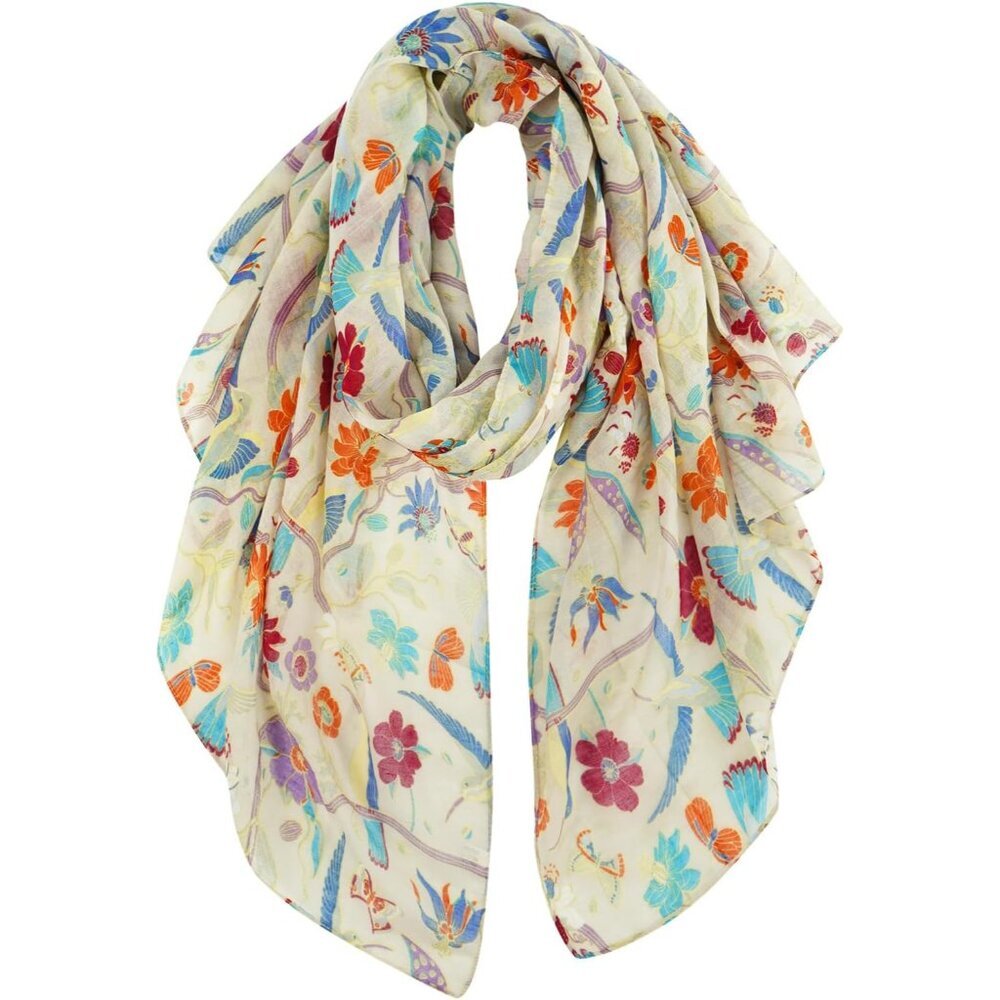 Scarfs for Women Lightweight Floral Birds Print Cotton Scarves and Wraps for Win